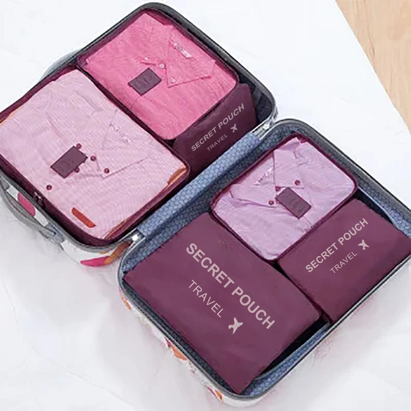 Set 6 Bolsas Organizadoras de Viaje – Impermeables, Rosa/Azul/Gris