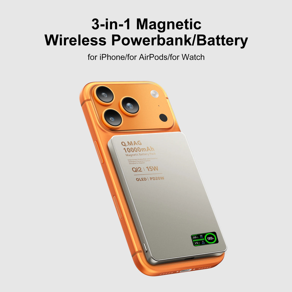 Power Bank Magnético Inalámbrico – Carga tu iPhone, AirPods y Watch en Cualquier Lugar