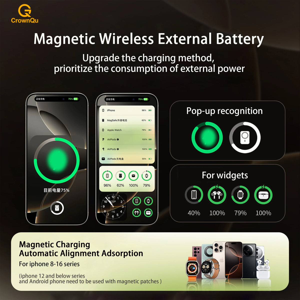 Power Bank Magnético Inalámbrico – Carga tu iPhone, AirPods y Watch en Cualquier Lugar