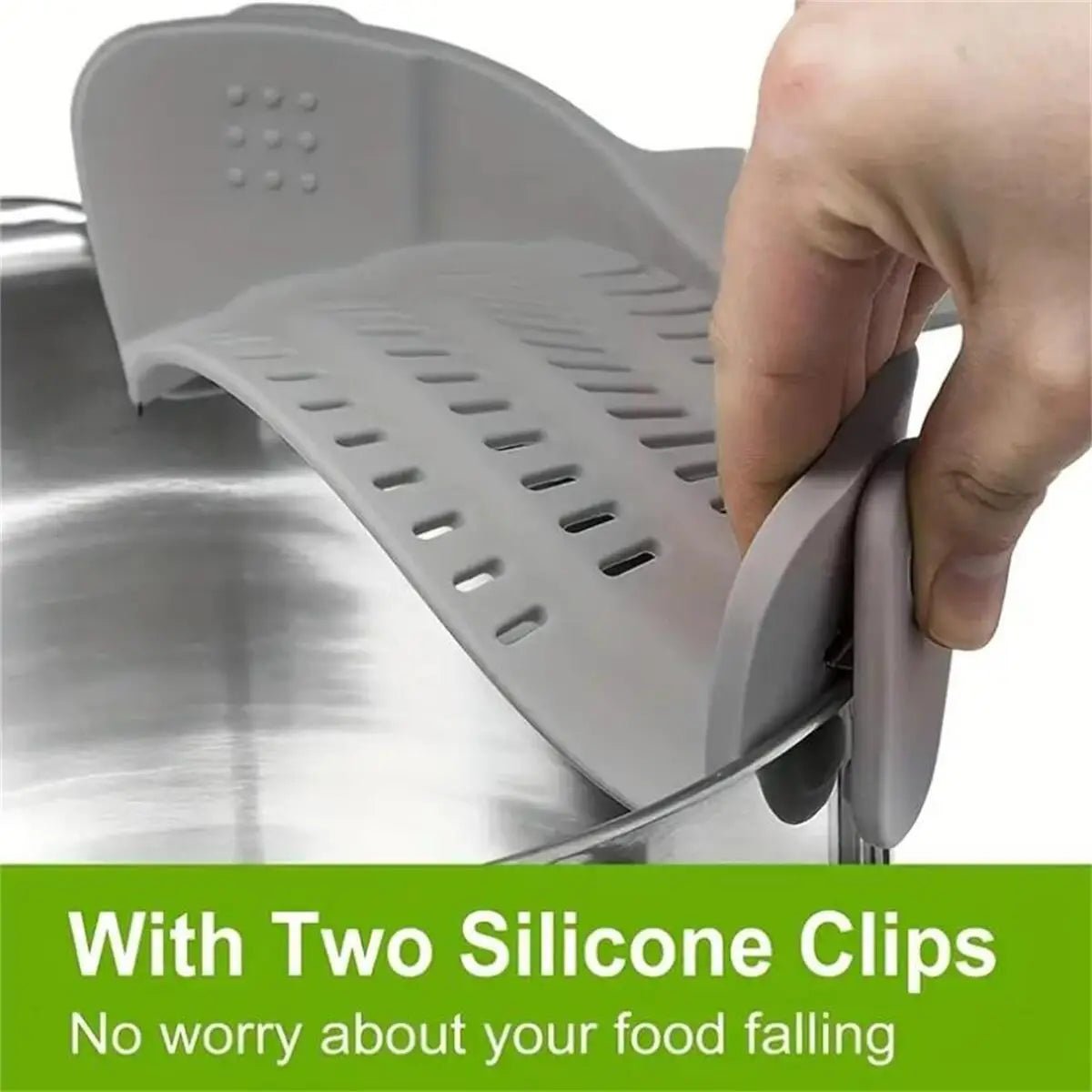 Colador Clip Ajustable para Ollas, Sartenes y Tazones – Escurre sin Ensuciar