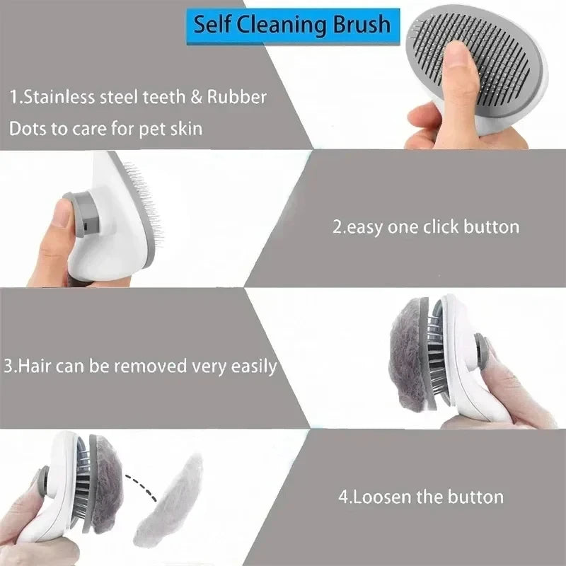 Cepillo Autolavable para Perros y Gatos – Elimina el Pelo con un Click