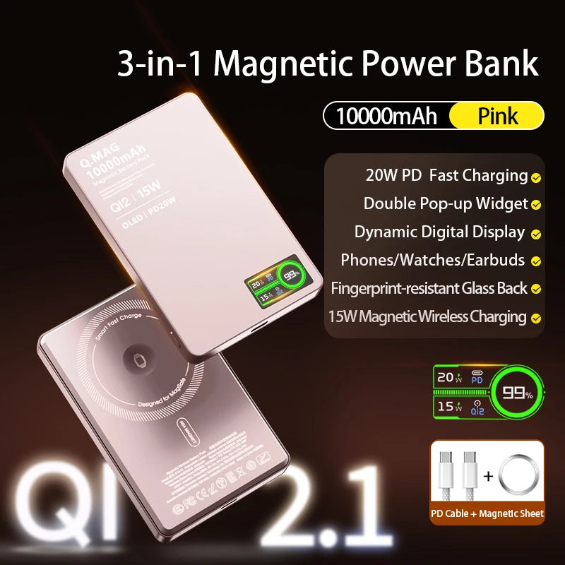 Power Bank Magnético Inalámbrico – Carga tu iPhone, AirPods y Watch en Cualquier Lugar