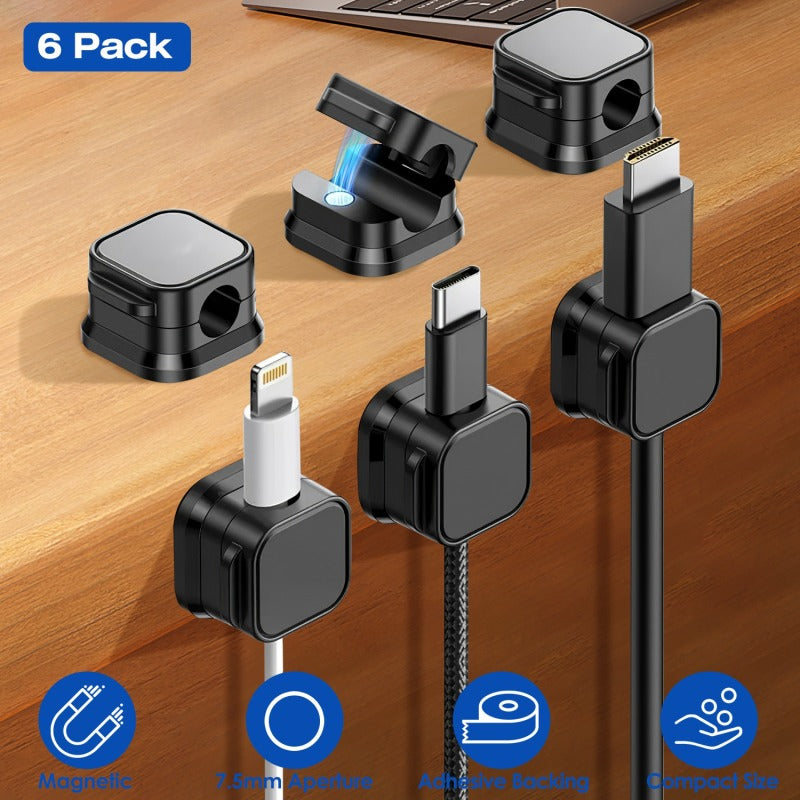 Organizador de cables magnético adhesivo 6 pack negro